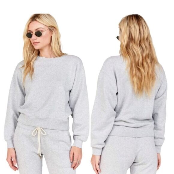 MATE THE LABEL Fleece Raw Neck Cropped Sweatshirt  Heather Grey XL - Picture 9 of 9
